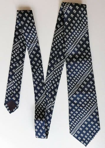 Harrods vintage silk tie Initial Edition letter A All Silk navy blue